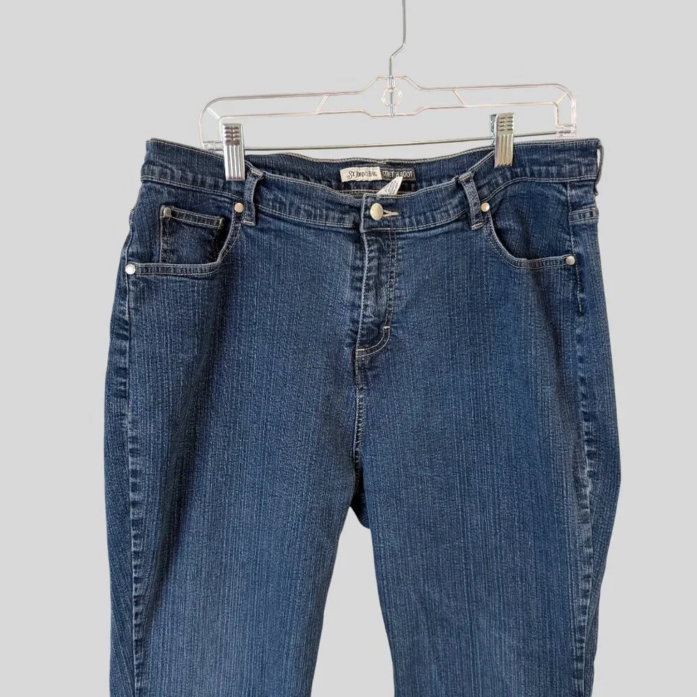 St John's Bay Size 18 Womens Distressed Hem Y2K Spandex Straight Boot Cut Denim